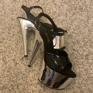 Pleaser Black Patent and Silver Heels